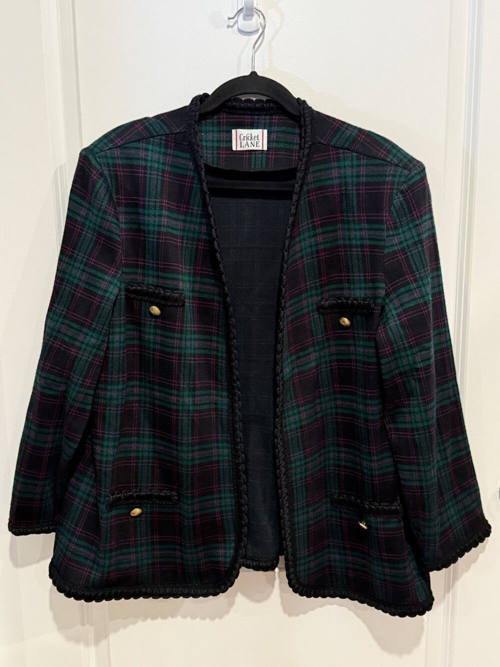 Cricket Lane Purple Black Checked Plaid Jacket 20 USA Blazer Cardigan Business